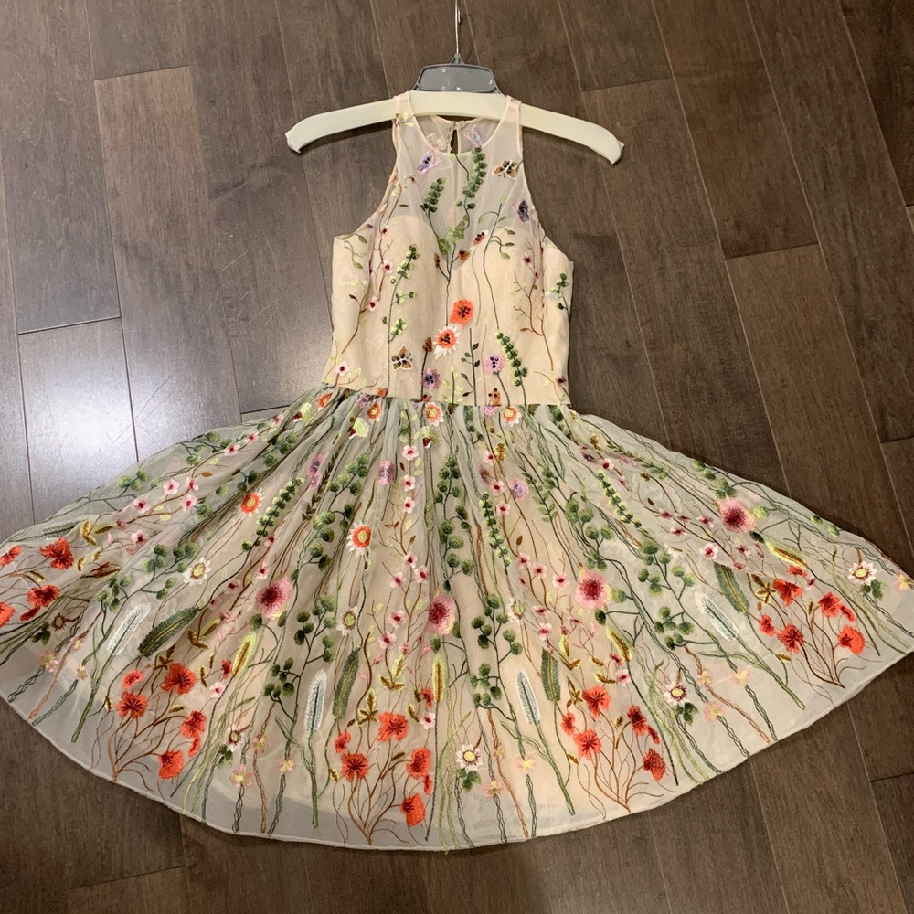 Terani off-white halter neck dress with garden flowers Size 2